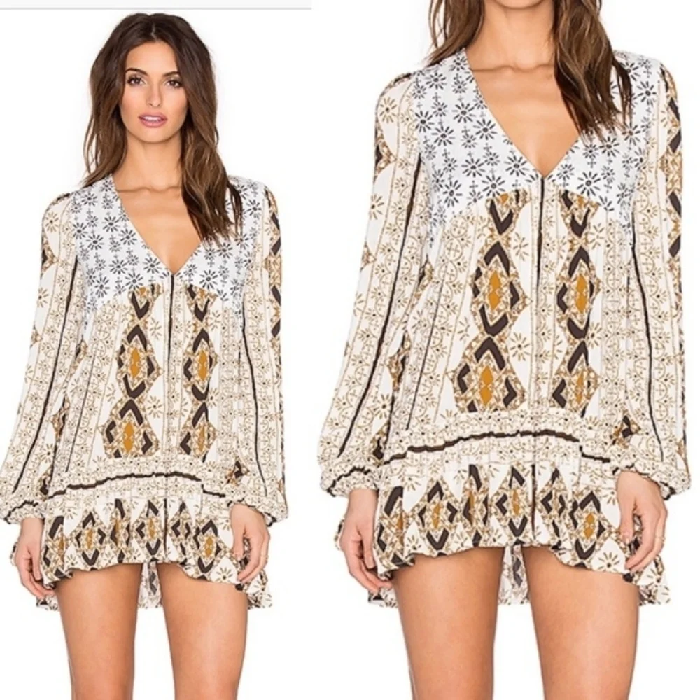 Free People Geometric Print Tunic - White and Gold - Picture 4 of 10